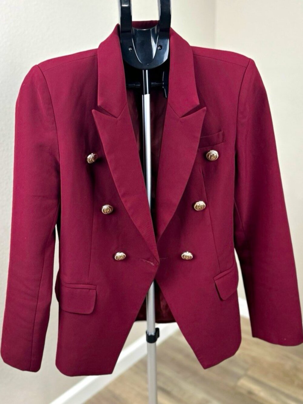 Women’s Burgundy Double Breasted Blazer Gold Buttons Size S